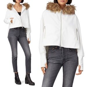 KAUFMANFRANCO Performance Jacket Cropped High-Low Boxy Fit Faux Fur Trim Hood S‎